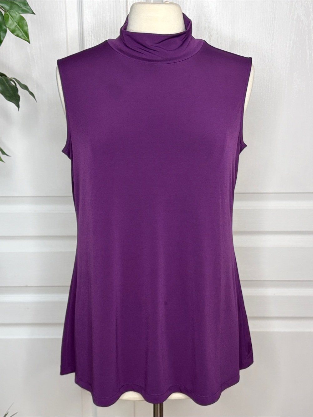👚Susan Graver Modern Essentials Liquid Knit Mock Neck Top ~ Plum Candy